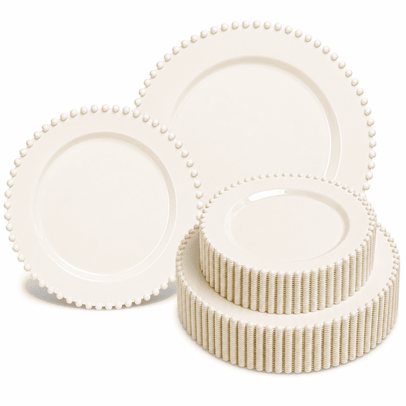 50-Pack Disposable Beaded Plastic Plates, 25 Dinner 10" & 25 Dessert 7"
