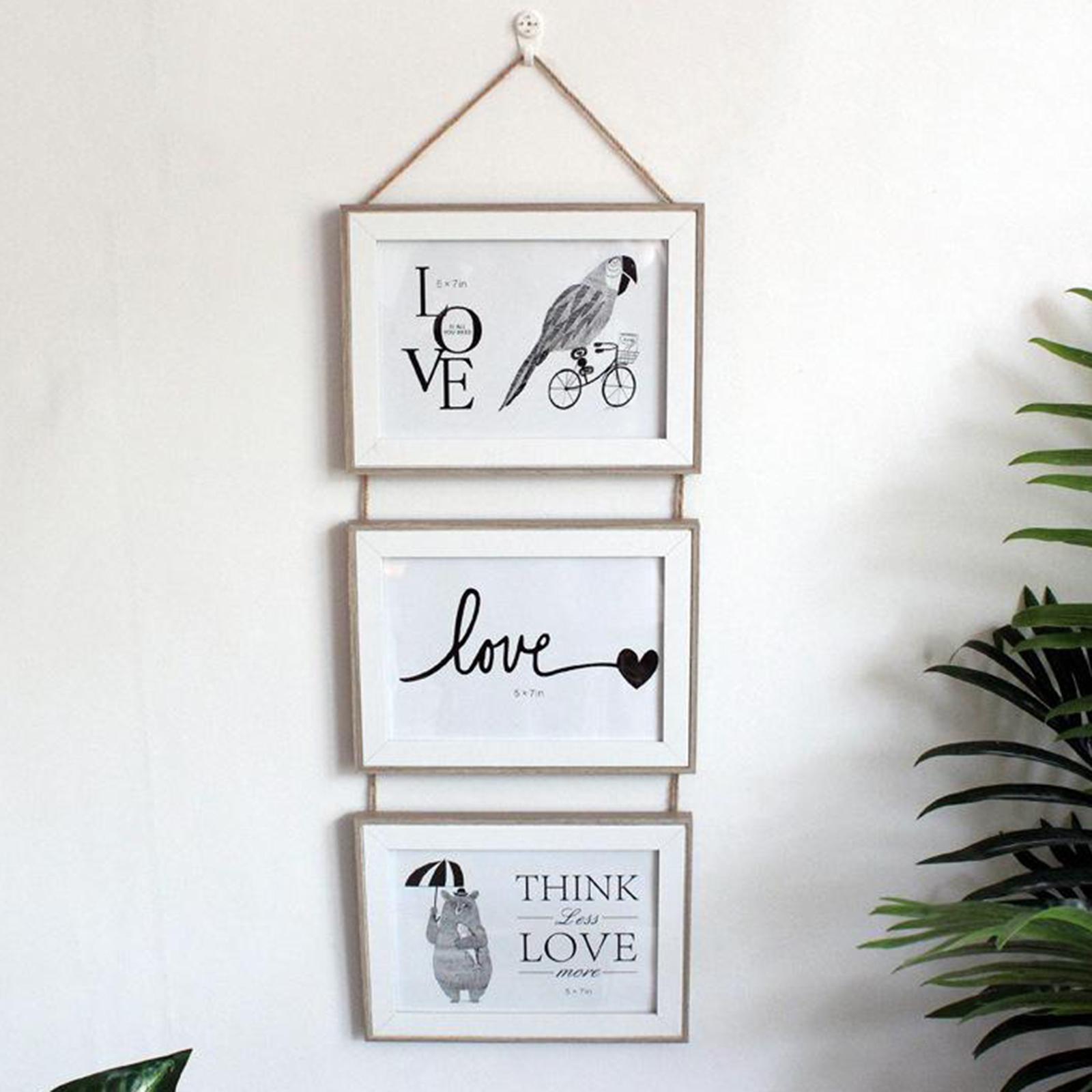 Triple Hanging Picture Frame，Photo Wall Hanging Picture Holder Three Wooden  Connected Combination Clips Decorative for Living Room, Wall Hanging