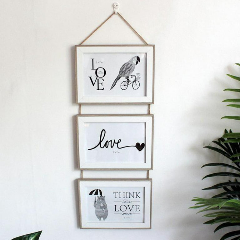 Triple Hanging Picture Frame，Photo Wall Hanging Picture Holder Three Wooden  Connected Combination Clips Decorative for Living Room, Wall Hanging