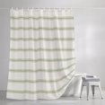 thumbnail image 3 of Shower Curtains for Bathroom, Sage Green Striped Waterproof Fabric Shower Curtain, Rustic Green Stripe Modern Art Beige Decorative Bathroom Curtain for Bathtub, 36"x72", No Hooks Included, 3 of 9