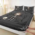 thumbnail image 4 of Manfei Halloween Gothic Skeleton King Sheets 4pcs, Festival Spooky Black Cat Bedding, Gray Black White,1 Fitted Sheet, 1 Flat Sheet and 2 Pillowcases, 4 of 5