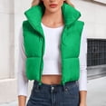 thumbnail image 4 of Chaleco Abrigo acolchado de plumón chaleco recortado acolchado ropa de abrigo informal cálida para mujer Kuymtek Verde T S para Mujer, 4 of 7