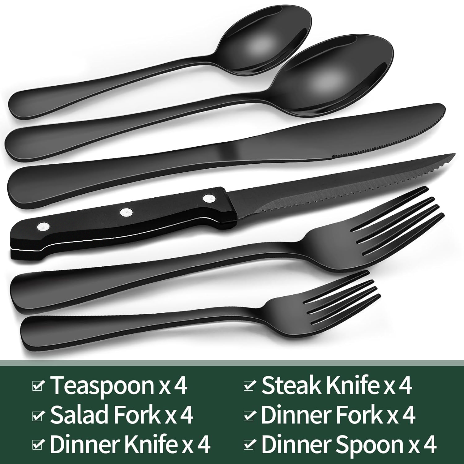 AOKIWO 24-Piece Black Flatware Set for 4 photo 4
