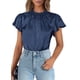 thumbnail image 1 of Blusa de Mujer PRETTYGARDEN Satín con Volantes Manga Corta Azul Marino Talla L, 1 of 6