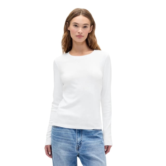 Top de punto GAP para mujer de manga larga y cuello redondo, blanco, XXL