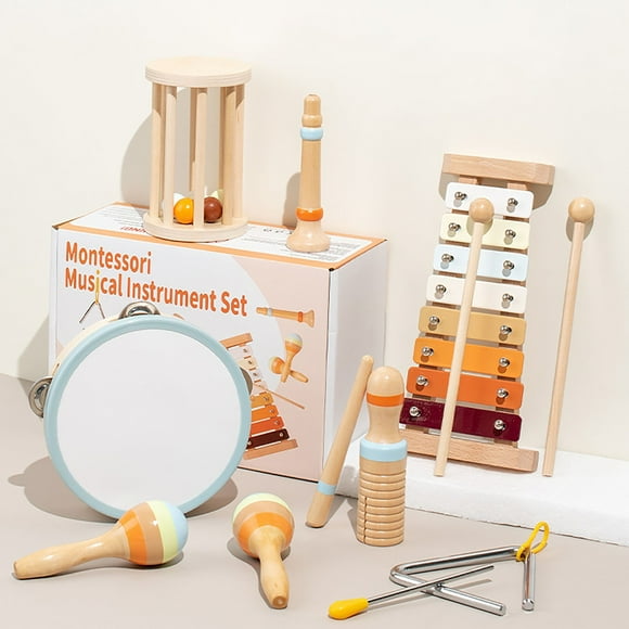 EGNMCR Children Aged 3-6 Percussion Music Orff Combination Instrument Rocking Bell Sand Hammer Bell Drum Set Toy Teaching Musical Instruments Birthday Gifts for Kids