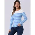 thumbnail image 2 of DARING DIVA Women's Color Block Striped Knit Top Long Sleeves T-Shirt XS Dark Light Blue, 2 of 6