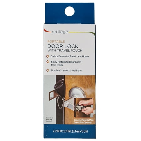 Protégé Portable Door Lock with Steel Plate and Travel Pouch in Black