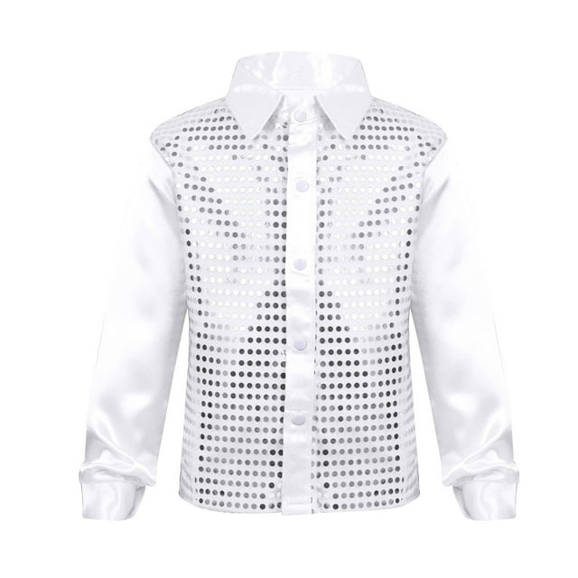 MSemis Chemises à Sequins pour Enfants Garçons Filles Costume de Danse de Rue Jazz Latin Blanc 120