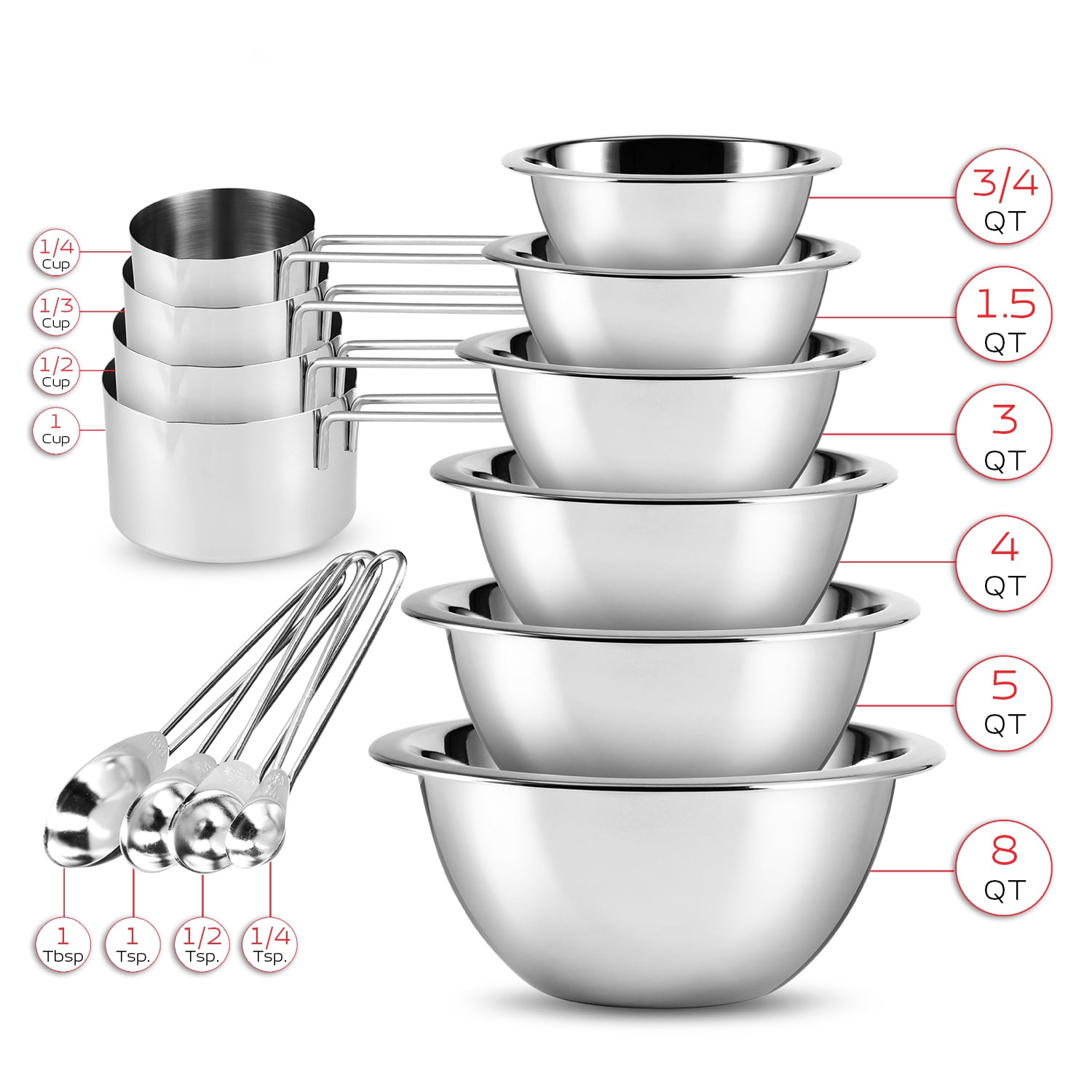 Stainless Steel Mixing Bowl Set and Measuring Spoons - 10 Piece. Set, 10 PC  - Gerbes Super Markets