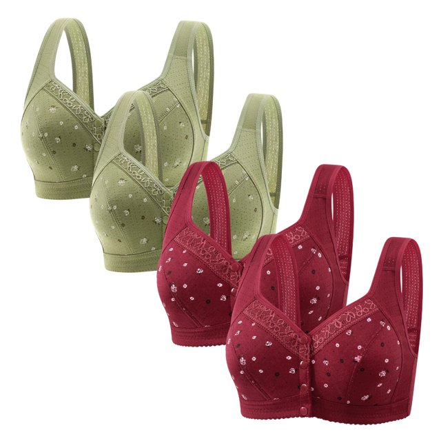 LOVZFMLL Bras for Women 4pc Woman's Comfortable Lace Breathable Bra Underwear No Rims Green 2XL