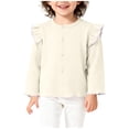 thumbnail image 3 of AHTJRT Crewneck Shirts for Girls Button Down Ruffle Flounce Long Sleeves Tee Tops 2026 Fall Spring Casual Lounge Outdoor Cardigans Beige 1-2 Years, 3 of 8