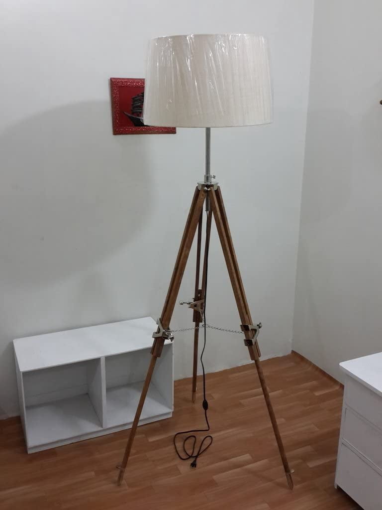 Thor Studio Antique Marine Nautical Spotlight Floor Lamp | Rustic Wood Tripod Vintage Decor