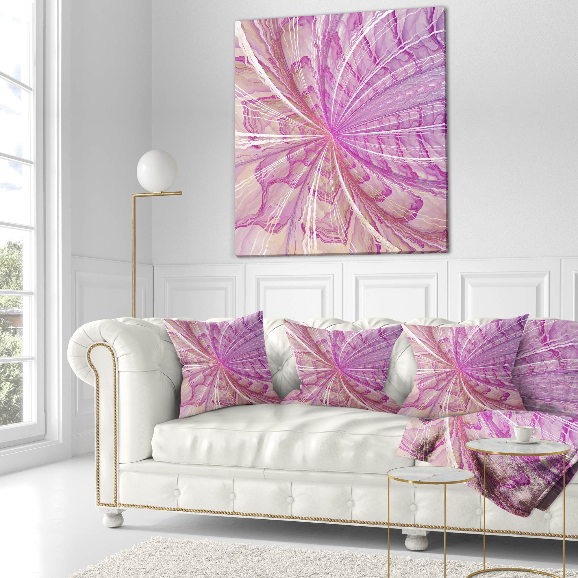 Designart 16" x 16" Contemporary and Modern Black Fractal and Flower Polyester Throw Pillow