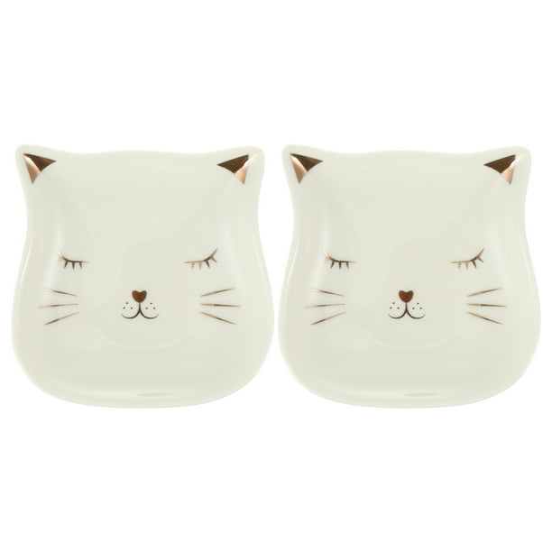 EeaseMX 2 platos de cerámica para joyería con diseño de gato, bandejas para guardar anillos, comida, sushi y frutas.