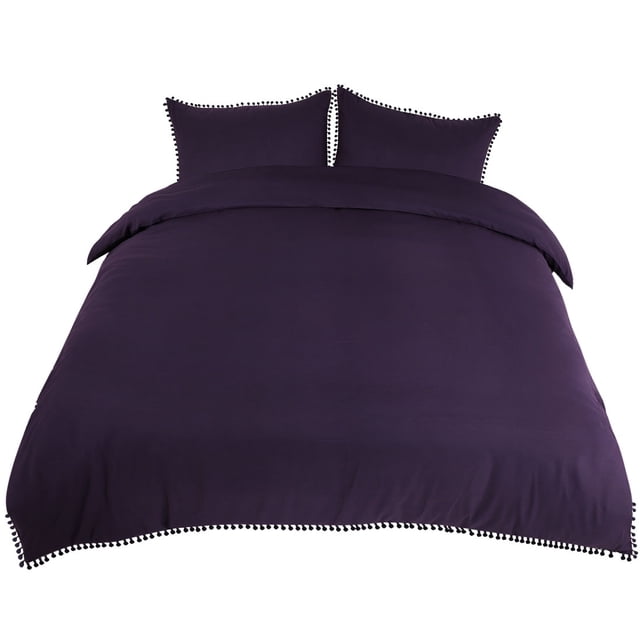 Unique Bargains Pompons 110 G/m2 Ensemble de Housse de Couette en Polyester Brossé, 3 Pcs,