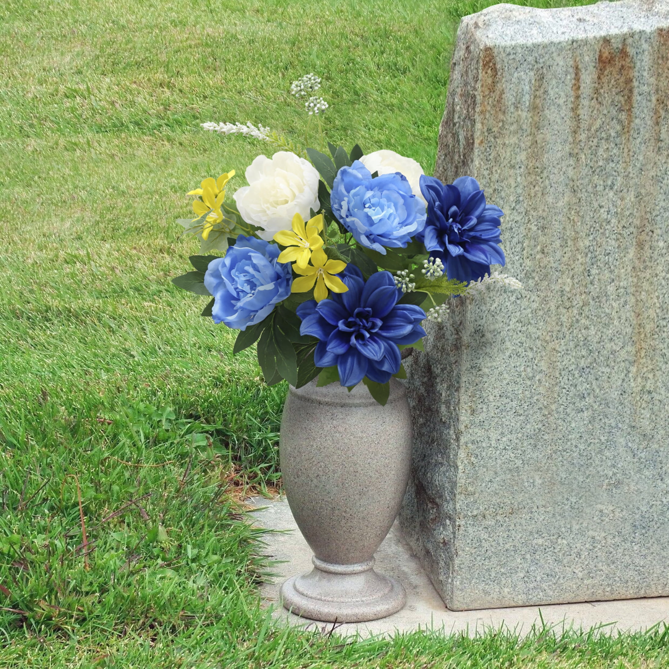Mainstays 20 in Blue Peony Mixed Cemetery Bouquet, Artificial Flowers for Indoor/Outdoor Use
