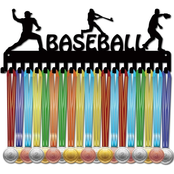Baseball Medal Hangers Medal Holder Display Hanger Rack Sports Metal Hanging Athlete Awards Iron Wall Mount Decor with 20 Hooks DIY for Wall Competition Baseball Black 15.7 x 5.9 Inch