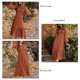 thumbnail image 5 of Vestido Fruncido Busto Puño Liso Mangas De Linterna Elegante Cómodo Vestido De Mujer De Longitud Media Caqui M, 5 of 6