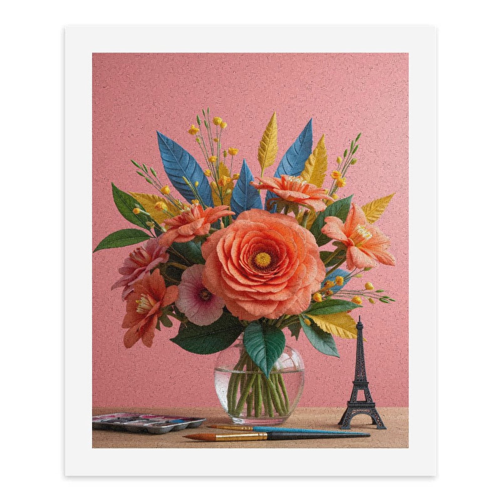 Paint By Numbers Kit for Adults Beginner - DIY Floral Vase Paris Art Brushes Canvas Painting Kits for Adults, Frameless Paint By Number for Adults for Home Wall Decor 16x20 Inch