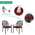 thumbnail image 6 of VIVIJASON 2-Piece Outdoor Bistro Dining Cushioned Chairs, All-Weather Cast Aluminum Dining Chair Set, Patio Bistro Chairs for Balcony, Lawn, Garden, Backyard, Antique Bronze (Red Cushion), 6 of 7
