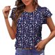 thumbnail image 1 of Gibobby Playera de Verano para Mujer Camisa casual manga corta plisada con cuello redondo para mujer(Azul,M), 1 of 5