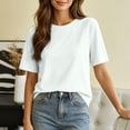 thumbnail image 5 of hotojiny Womens Summer Tops Solid Short Sleeve Casual T-Shirts Crew Neck Basic Tee Classic Fit Plain Tshirt for Every Day, 5 of 6