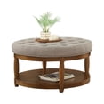 thumbnail image 4 of GZXS 32.5" Round 2-Tier Ottoman Coffee Table, Linen Upholstered Ottoman Center Table with Button Tufted Top, Open Storage Shelf and Solid Wood Legs, Easy Assembly, 4 of 8