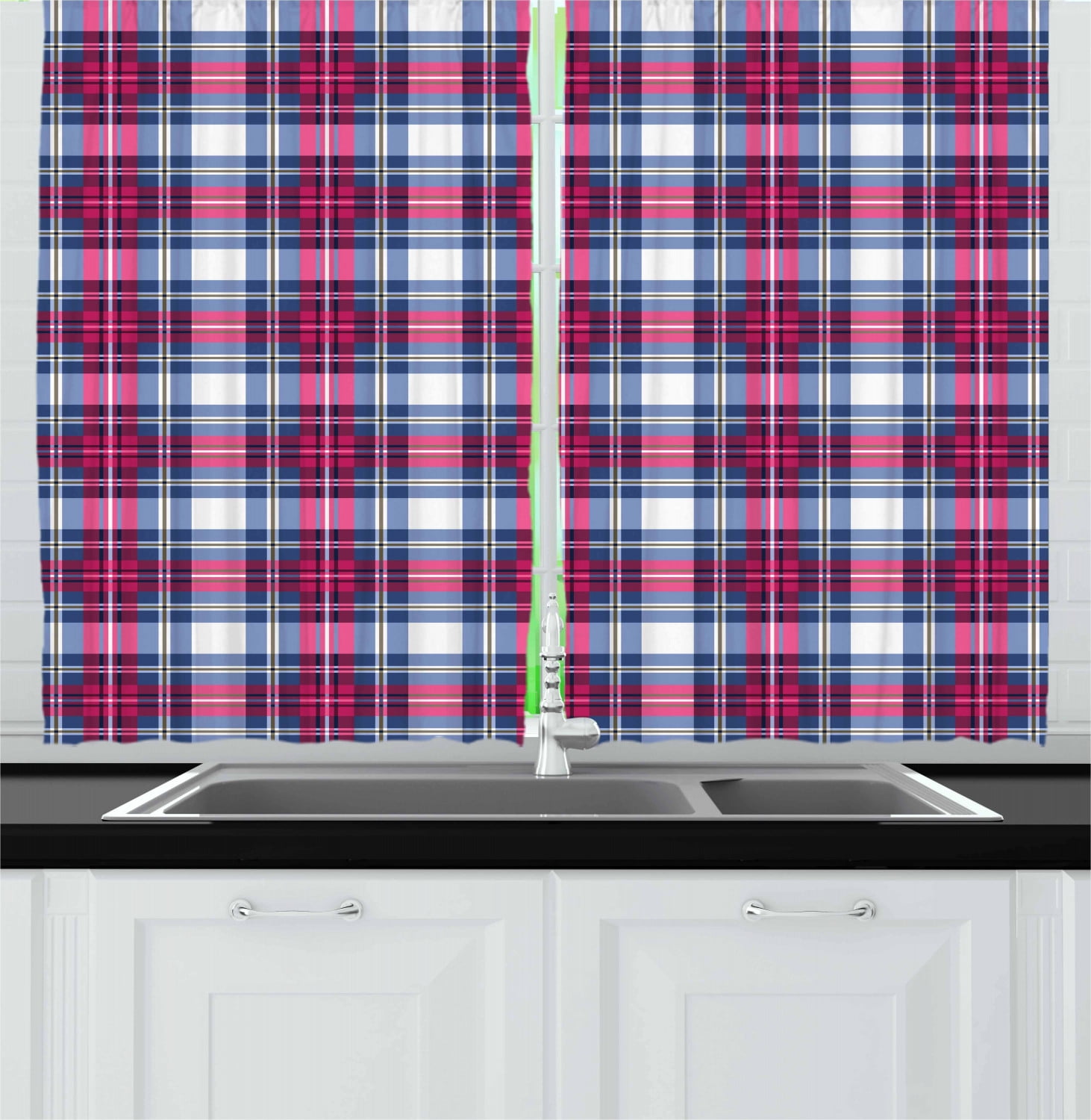 Plaid Curtains 2 Panels Set, Classical British Tartan Design with a