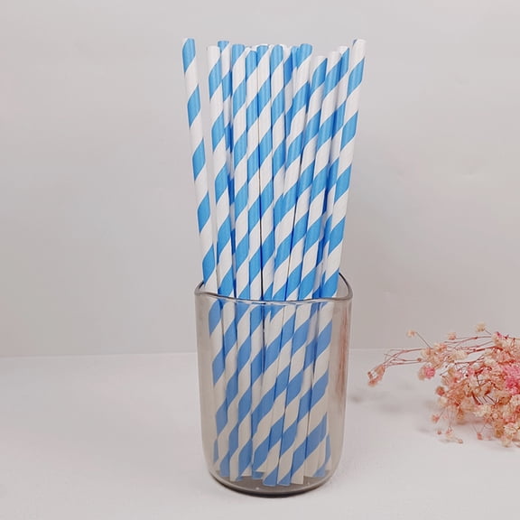 ACDANC Blue and White Straws Striped Paper Straws for Drinking,Blue Striped Straws Disposable Drinking Straws for Party,Paper Straws for Cocktails Birthdays Boy Baby Showers Parties,100 Pack