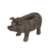 Zeckos Brown Resin Smiling Pig Planter Outdoor Décor 17 inch