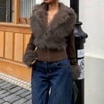 thumbnail image 2 of Sorvello Women's Faux Fur Collared Zip Up Jacket Fall Clothes Slim Fit Winter Coats Coffee XS, 2 of 5