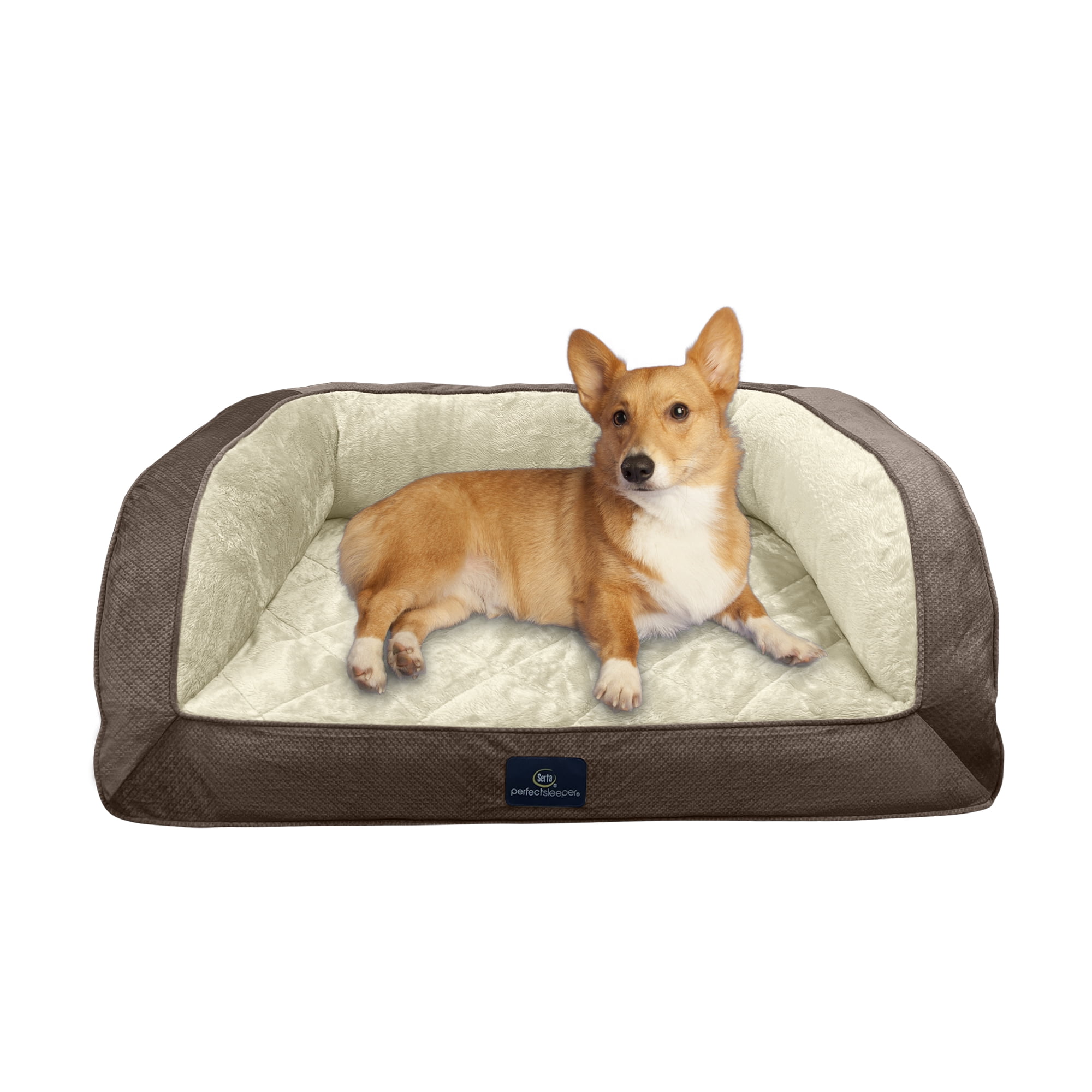 Serta Quilted Orthopedic Bolster Couch Cat & Dog Bed, Mocha, Large