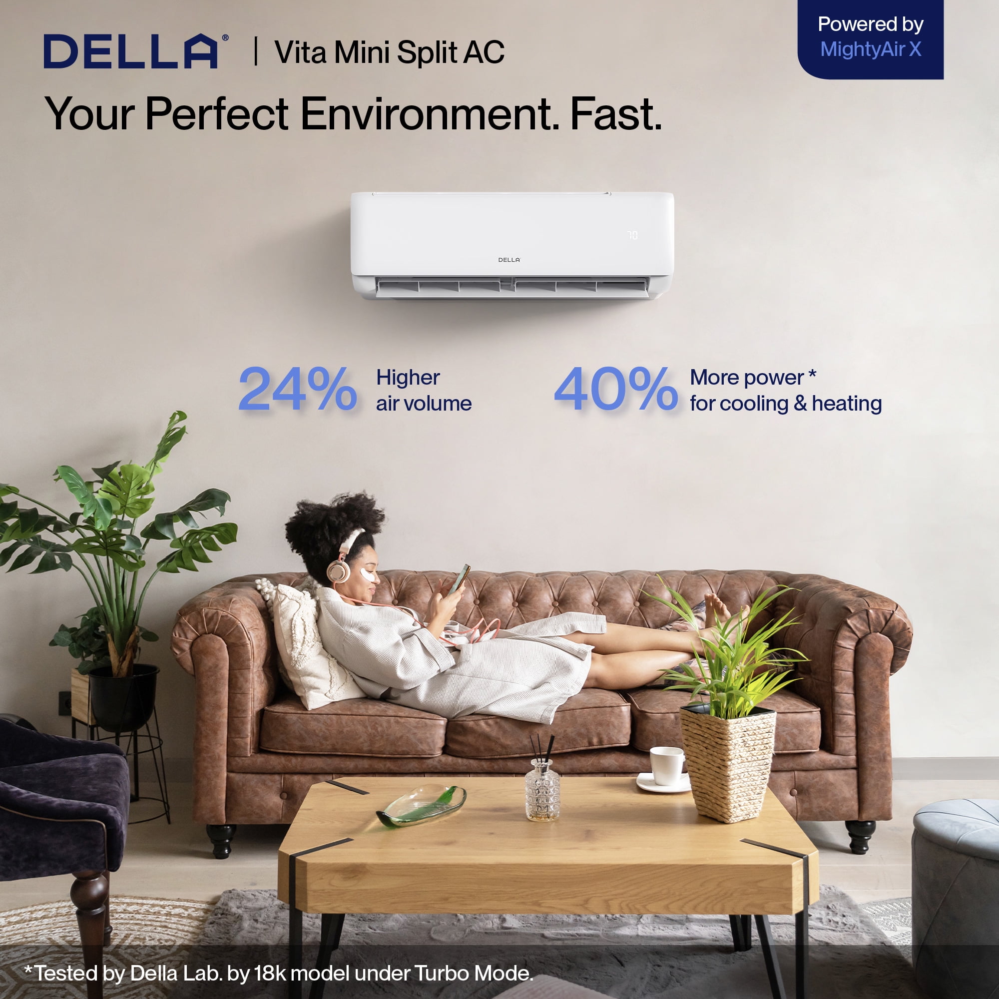 DELLA 12000 BTU Wifi Enabled 21 SEER Cools Up to 550 Sq.Ft 208-230V Energy Efficient Mini Split Air Conditioner & Heater Ductless Inverter System, with 1 Ton Heat Pump (QC Series)