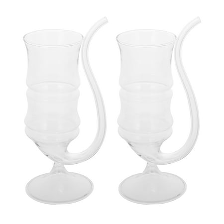 

ifundom 2pcs 200ml Wine Standing Cup Cocktail Glass Clear Juice Mug with Drinking Tube