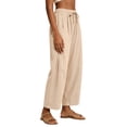 thumbnail image 6 of Linen Barrel Pants Women Drawstring High Waisted Wide Leg Trousers Summer Lounge Pants with Pockets Boho Beach Pant, L, 6 of 8