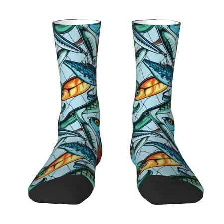 Zufioo Colorful Fishing Baits Print Thigh High Socks Knee High Socks For Women and men Over the Calf Tube Socks.Athletic Socks