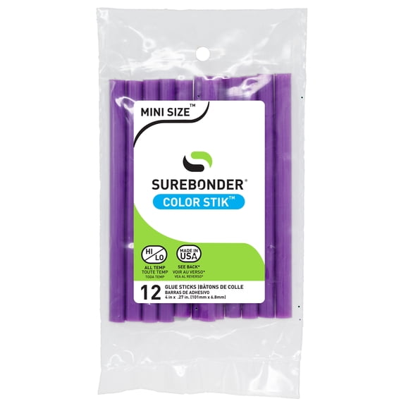 Purple Hot Glue Sticks Mini Size - 4" - 12 Pack