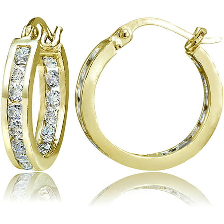 Chanel-Set CZ 14kt Yellow Gold over Sterling Silver Hoop Earrings
