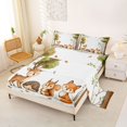 thumbnail image 2 of Castle Fairy Girls Cute Watercolor Woodland Animal Bed Sheets 4-Piece,Autumn Birch Falling Leaf Full Size Sheets,Brown Green White,1 Fitted Sheet, 1 Flat Sheet and 2 Pillowcases, 2 of 6