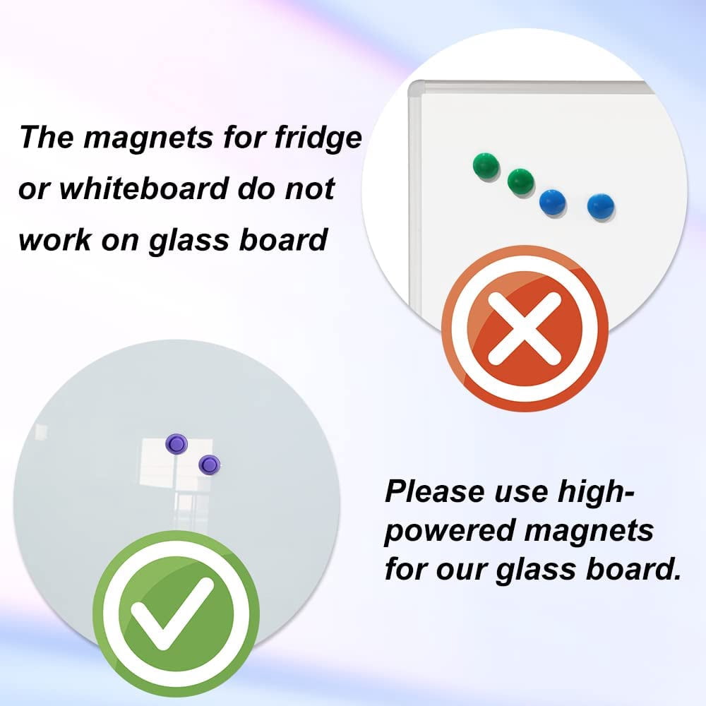 Magnetic Glass Whiteboard, 24 x 18 Inches (60 x 45 cm), Small Tempered Glass Dry Erase Board for Wall, Frameless Whiteboards with Marker Tray, 4 Markers, 2 Magnets, 1 Eraser
