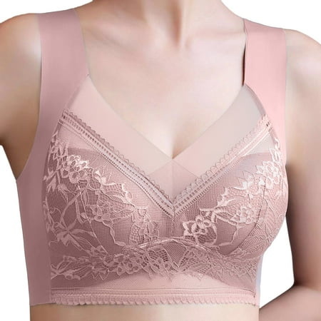 PEASKJP Bras for Women Full Coverage Push Up Padded Plunge Lace Bras Tshirt Bra  Pink 2XL