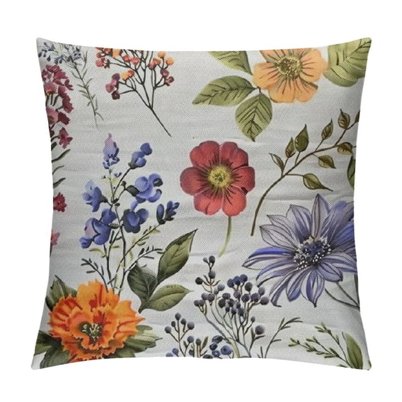 PRATYUS Colorful Blossom Flowers Waterproof Pillow Covers for Couch Throw Pillow Cases, Boho Floral Leaf Plant Decorative Cushion Pillow Covers,Indoor Outdoor Decoration Herb Botanical 12x12in