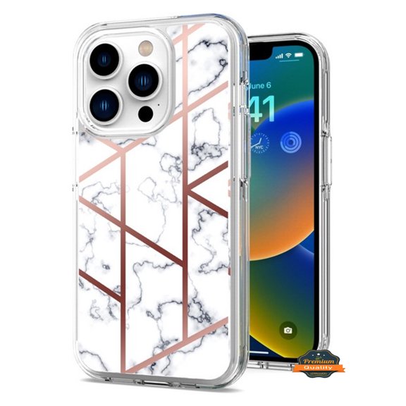 For Apple iPhone 14 Plus (6.7") Stylish Hybrid Fashion Marble Trendy Design Hard Back PC Shockproof Protective Phone Case Cover by Xpression - Marble White