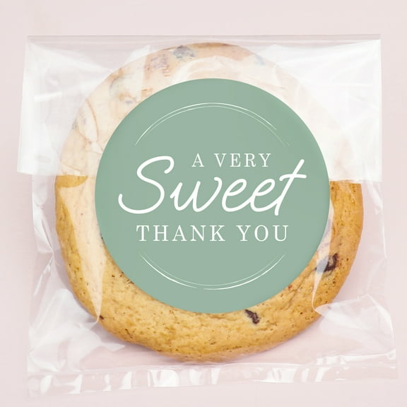 Big Dot of Happiness Sage Green Simple Script Thank You Stickers and Clear Cookie Bags, Cellophane Treat Bags 4.25x7 Inches - 25 Count
