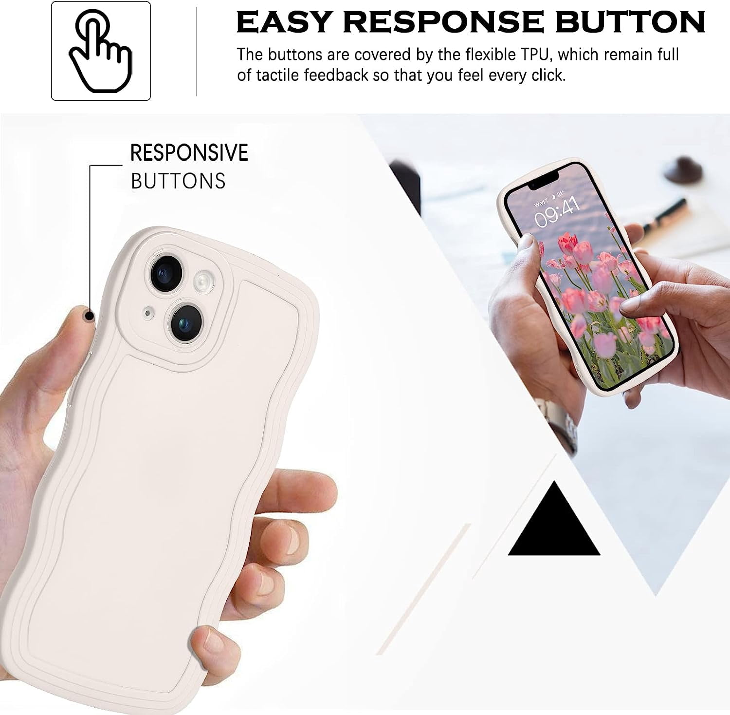 iPhone 14 Case Cute Curly Wave Frame Design Slim Soft TPU Bumper