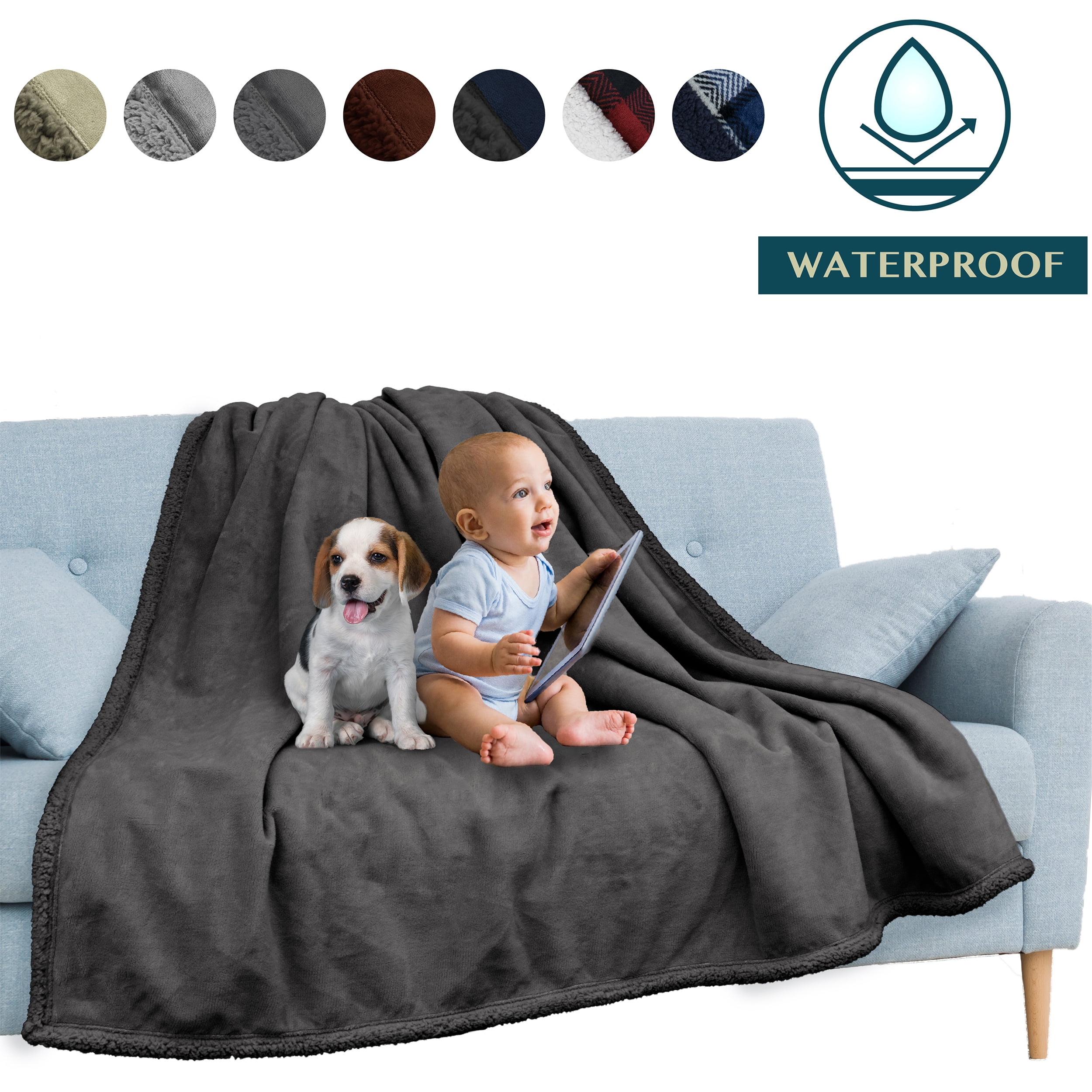 PAVILIA Waterproof Blanket Throw Dark Grey Queen Waterproof Pet