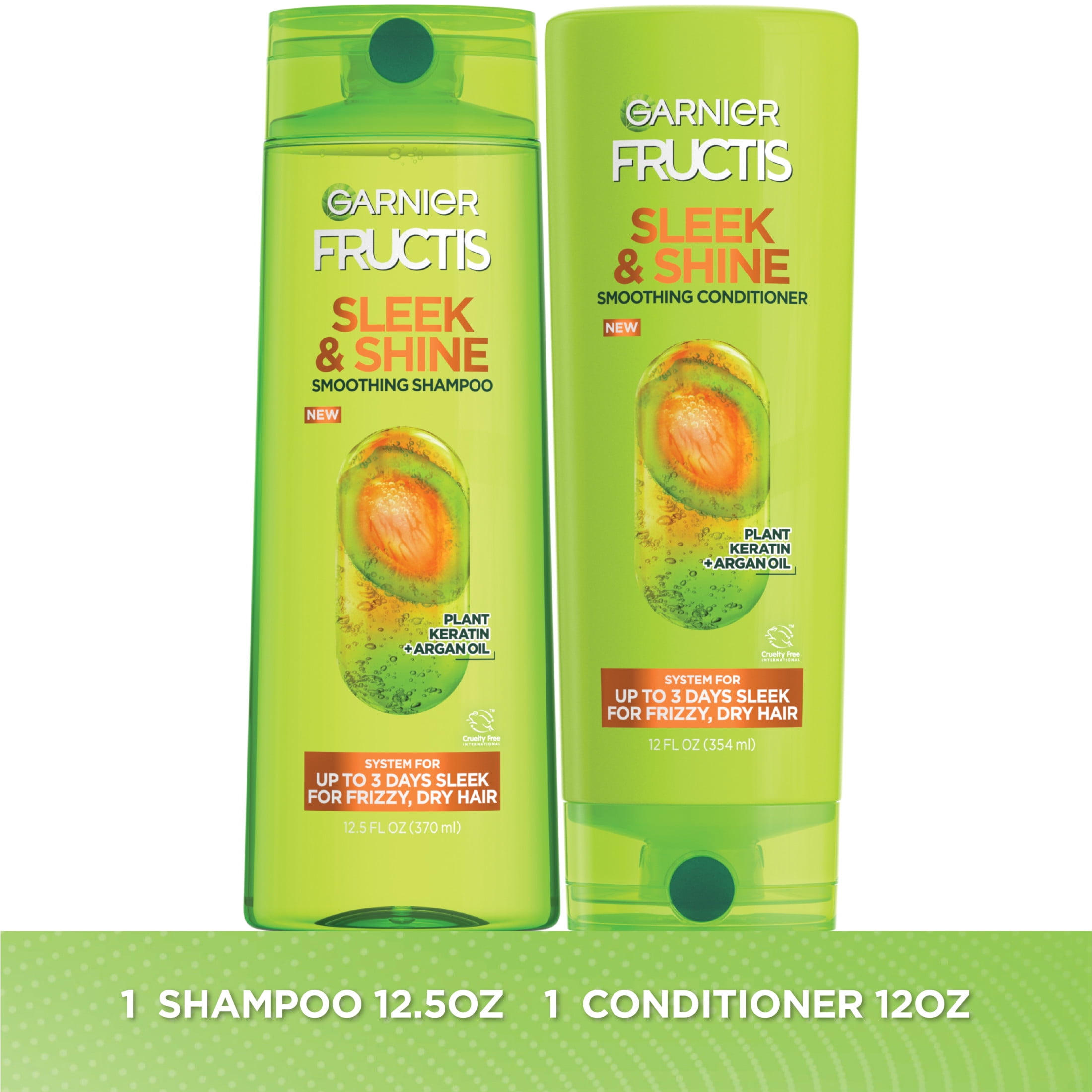 (3 pack) Garnier Fructis Sleek & Shine Shampoo and Conditioner for Frizzy Dry Hair, 1 kit