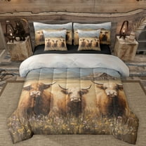 Manfei Rustic Highland Cattle 7-Piece Twin Bedding Sets,Country Farmhouse Lodge Bedding Comforter Set,Old Barn Door Sheet Sets For Boys,Super Cozy Room Decor Reversible