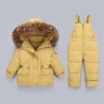 thumbnail image 2 of Mercatoo Baby Boys Girls Two Piece Snowsuit, Toddler Winter Fa𝐮x F𝐮r Hooded Puffer Down Jacket Coat with Ski 𝐁ib Ski Suits, 2 of 7